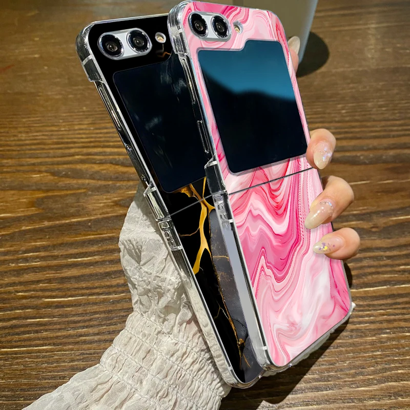 Прозрачный складной чехол для телефона с мраморным рисунком Samsung Galaxy Z Flip5 Flip4 Flip3