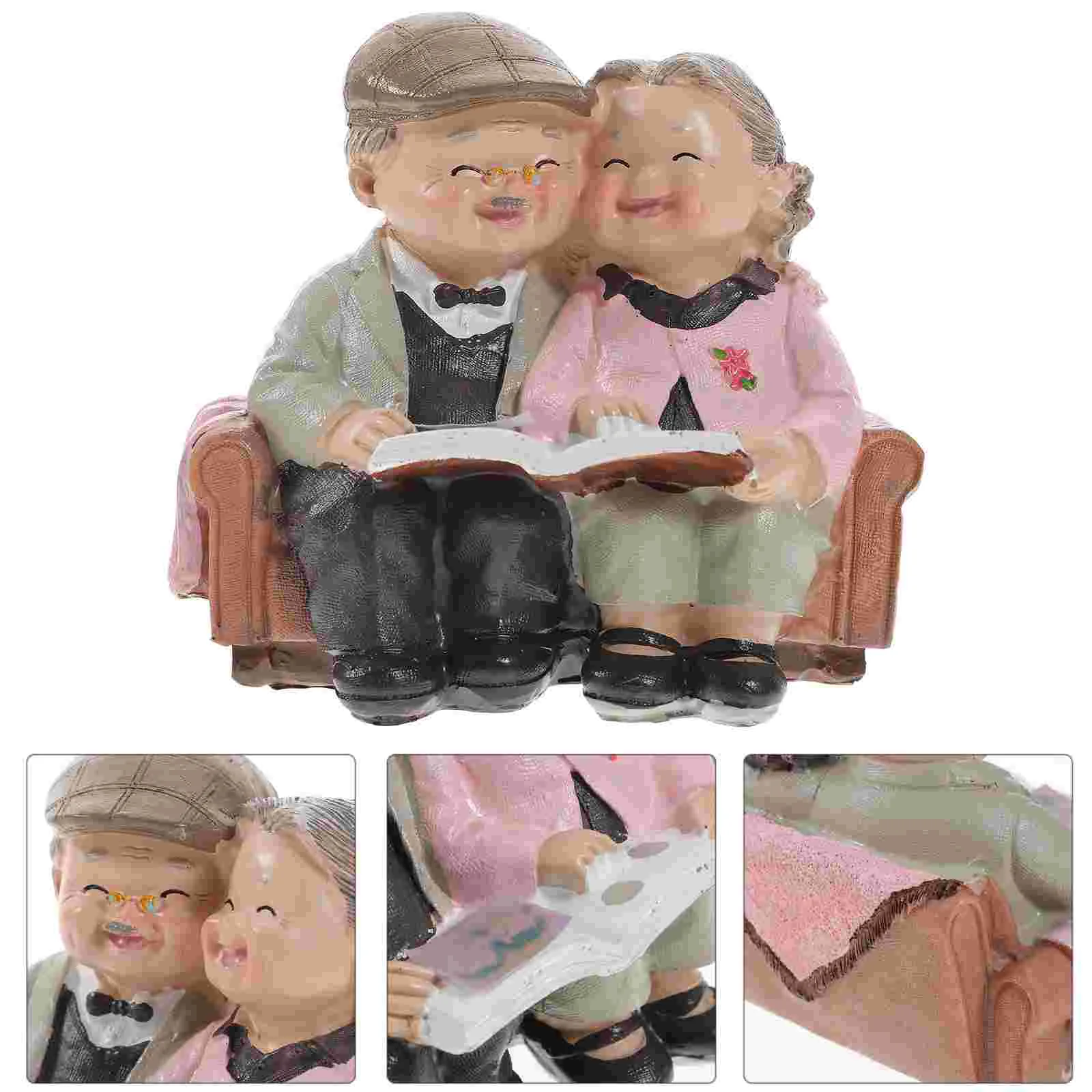 

Elderly Couple Figurines Cake Topper Resin Husband Wife Statue Valentines Day Miniature Grandparents Parents Figure for Wedding