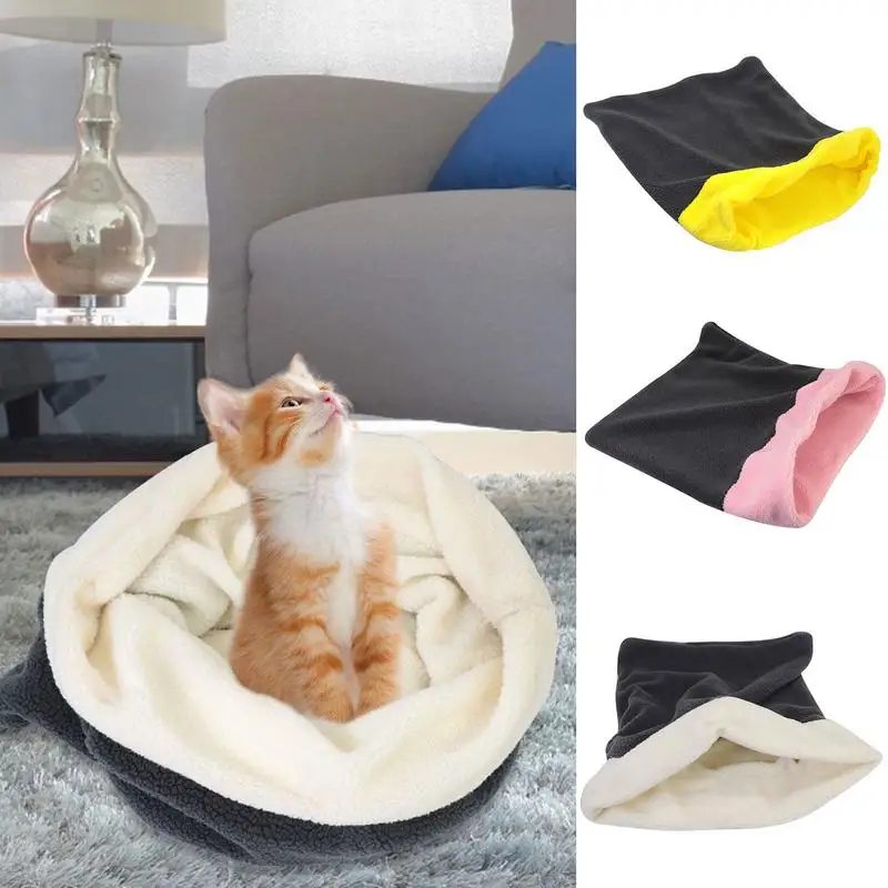 

Small Dog Cat Sleeping Bag Soft Plush Round Cat Bed Warm Comfortable Bag Pet Cuddle Zone Covered Nest Cave Bed pet supplies
