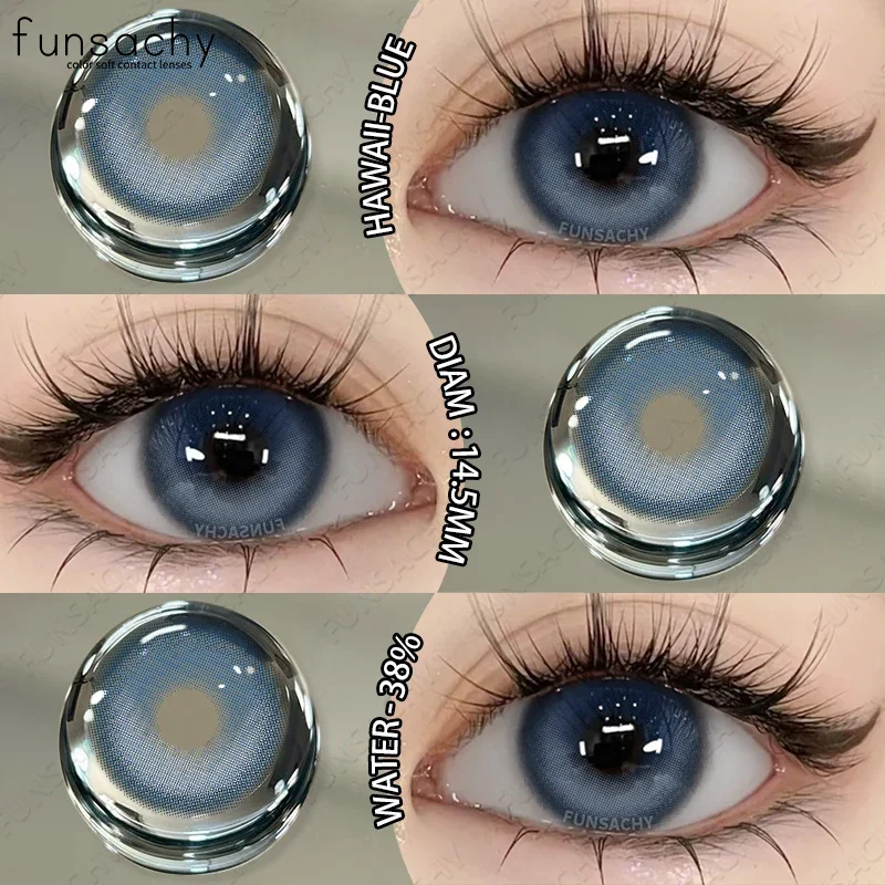 FUNSACHY Натуральные цветные линзы для глаз с градуировкой от 0 00 до -8 голубого цвета