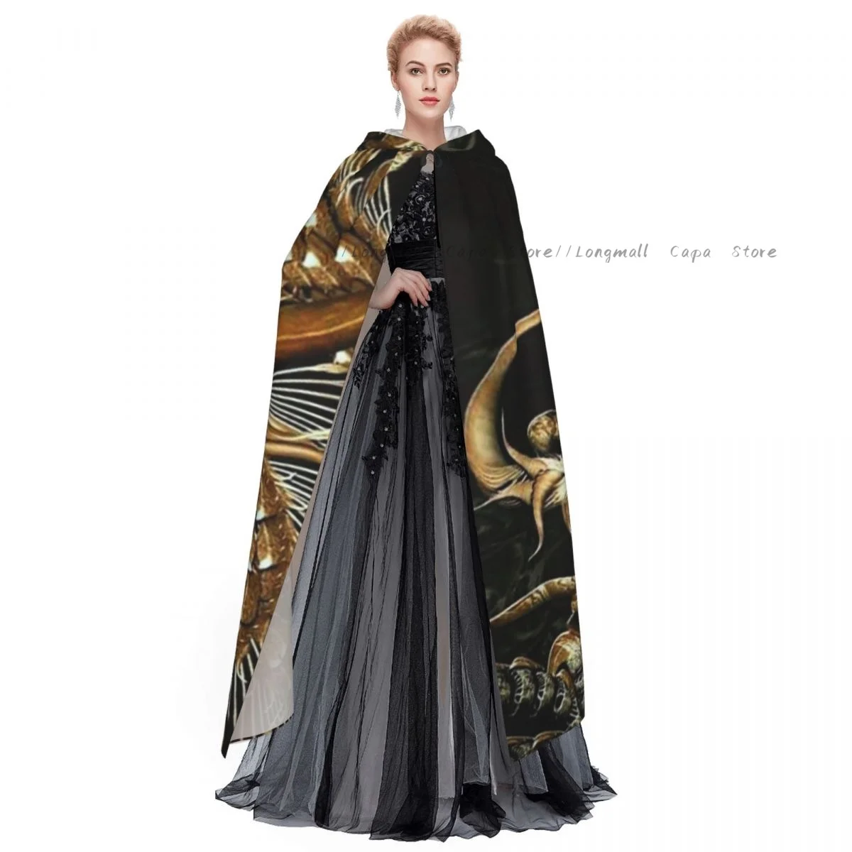 Накидка с капюшоном для взрослых на Хэллоуин принтом Золотой грагон