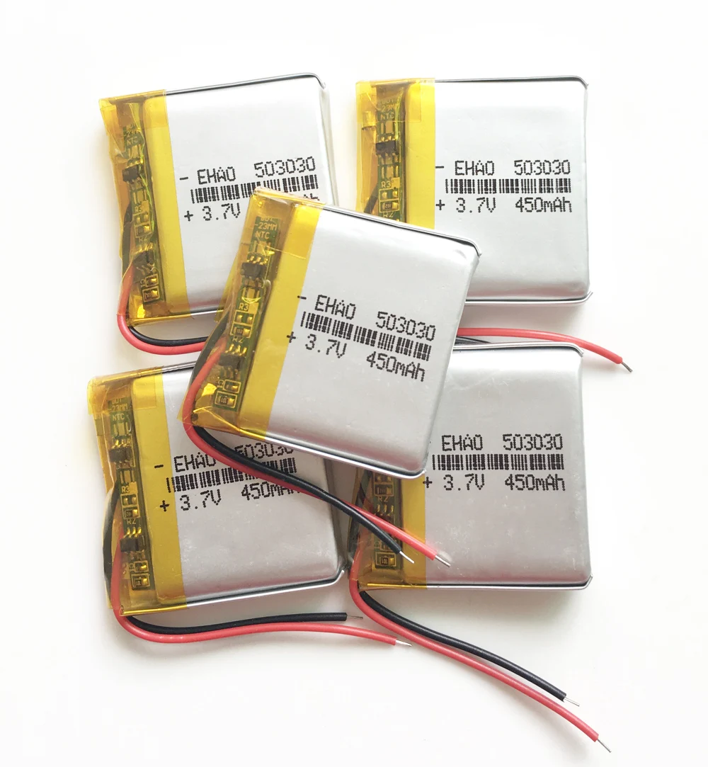 5 шт., литий-полимерные перезаряжаемые литий-полимерные аккумуляторы EHAO 503030 3,7 в 450 мАч для Mp3 PAD DVD электронной книги bluetooth гарнитуры камеры