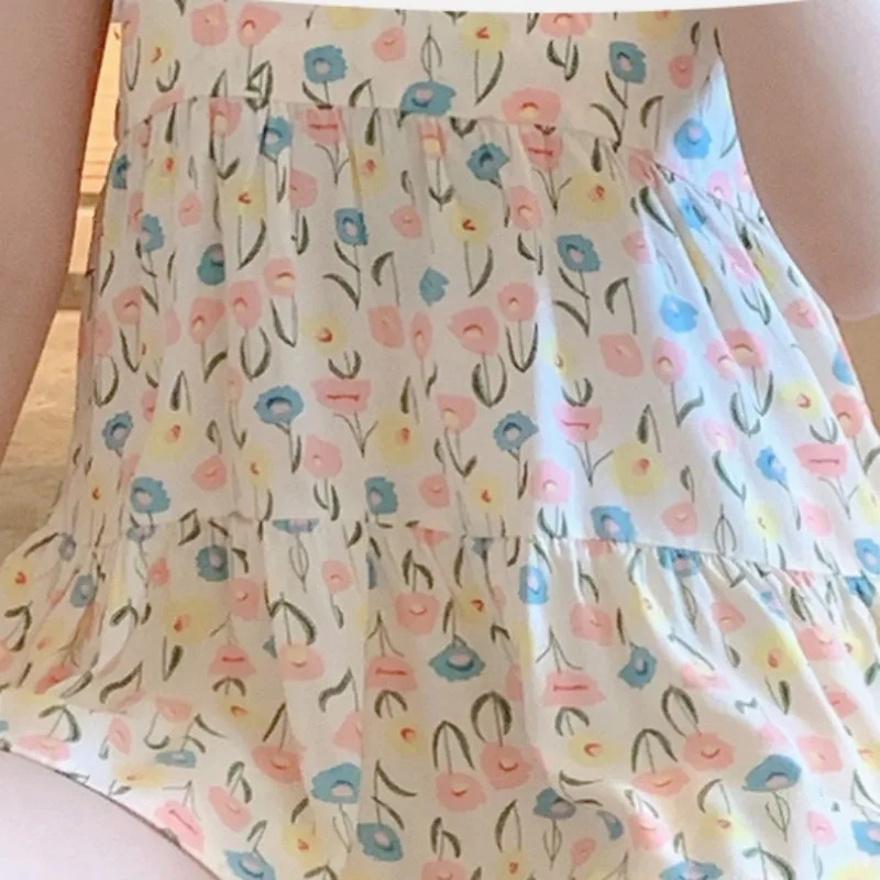 Sweets Princess Girls' Summer Viscose Pajamas Suit V-Neck Sling Printing Two Pieces Fairy Clothes Plus Size With Bra