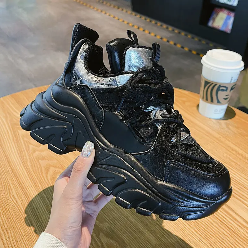 

Women's Sneakers Vulcanize Shoes Korean Female Black Green Platform Thick Sole Running Casual Shoes Woman Tennis Shoes