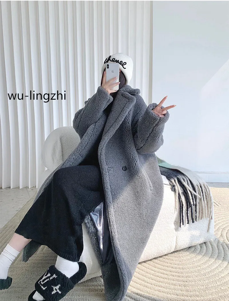 Wu-lingzhi женская шерстяная шуба 2024 зимняя новогодняя плотная теплая верхняя одежда