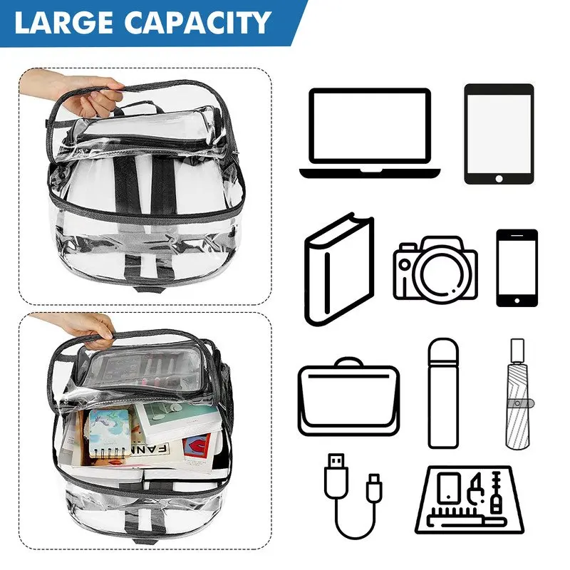 Clear Backpack Heavy Duty Stadium Approved PVC Transparent Backpacks for Kids Adults Clear School Bookbag with Reinforced Strap