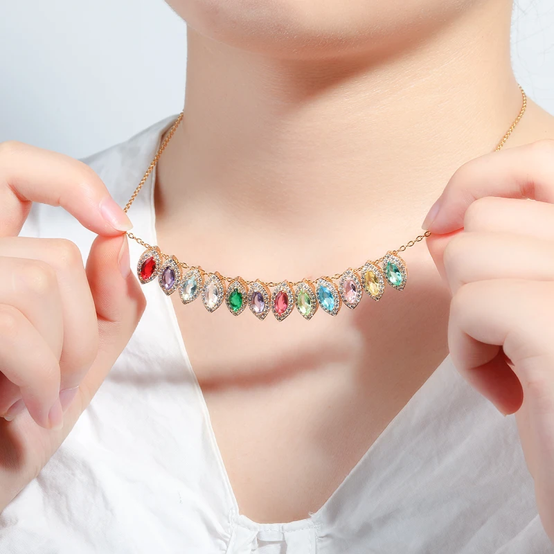 

Fine Teardrop Shaped Zircon Pendant Choker Fashion Accessories 12 Months Birthday Stone Necklace For Women Link Chain Jewelry