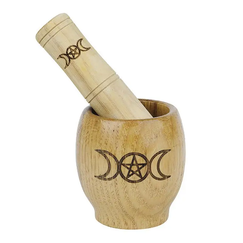 

Mortar And Pestle Set Garlic Mincer Bowl Hard Wood Large Caliber Pentagram And Three Phase Luna Pattern For Pound Garlic Kitchen