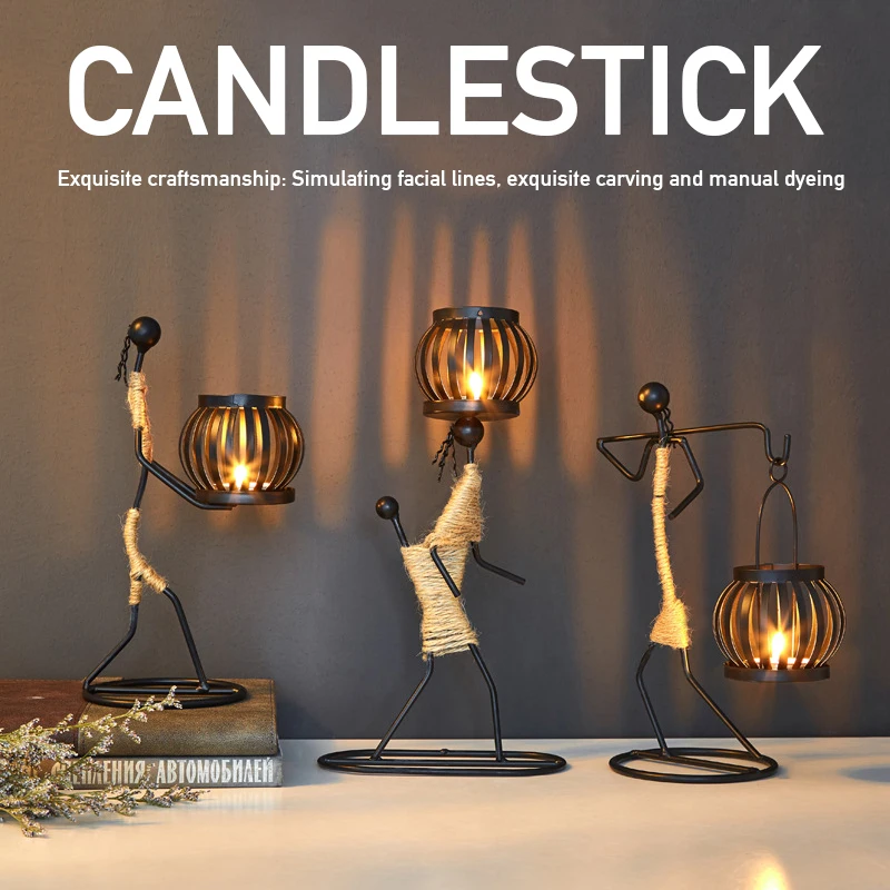 

Candlelight Dinner Iron Men Restaurant Decor Handmade for Home Decoration Wedding Candlestick Crafts Miniature Figurines