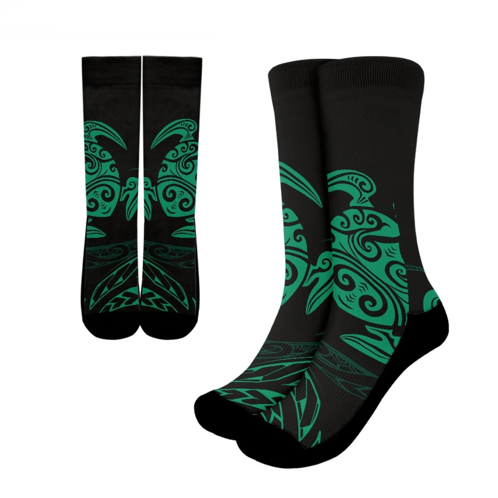 

Polynesian Tribal Fijian Totem Tattoo Fiji Prints Unisex Comfort Keep Warm Long-Tube Sports Socks Vintage Green Frog Crew Socks