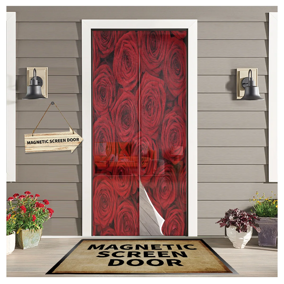 

Plant Red Rose Flower Magnetic Curtain Door Curtain Anti Fly Mosquito Net Door Screen Summer Kids Bedroom Door Curtain