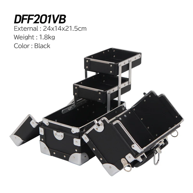 Фото ALICOS DFF201-VB Профессиональный чемодан для макияжа 24x14x21,5 см с многослойными лотками, портативный косметический органайзер, жесткий транспорт №2