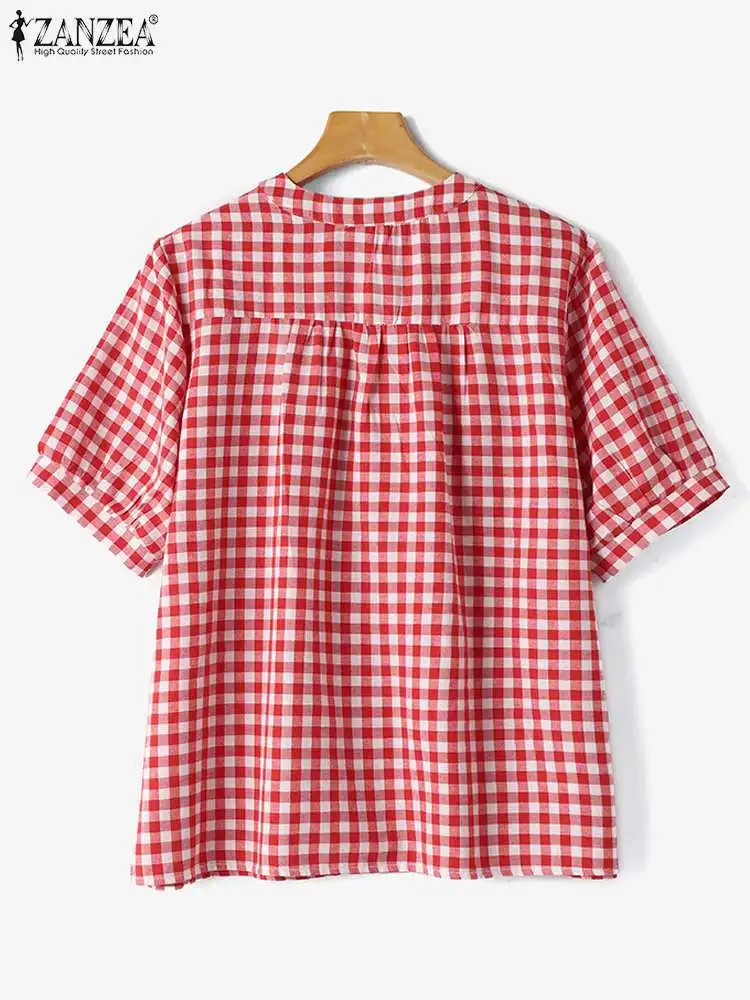 Женская Повседневная Свободная рубашка ZANZEA 2024 летняя винтажная клетчатая блузка