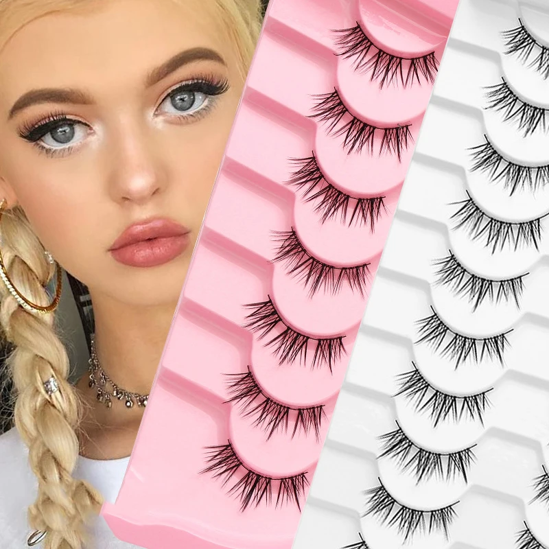 

Natural Wispy False Eyelash Thin Band Soft Eyelashes Extension Cross V Shape Manga Lashes Reusable Beauty Eye Makeup Mink Lashes
