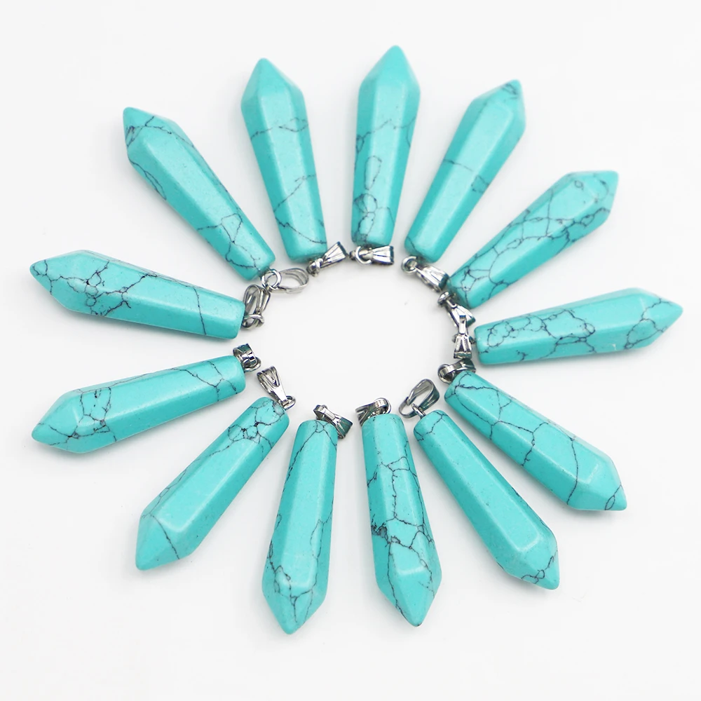 New Natural Stone Hexagonal Pillar Pendants Turquoise Jewelry Trendy Reiki Charms Making DIY Earrings Necklace Accessories 24Pcs