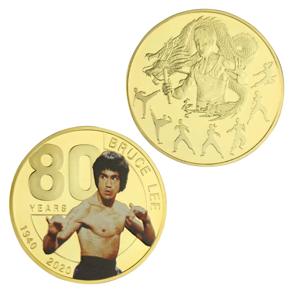 

Bruce Lee The 80th Anniversary Gold Plated Commemorative Coin Chinese Dragon Metal Challenge Coin Collection Souvenir Gift