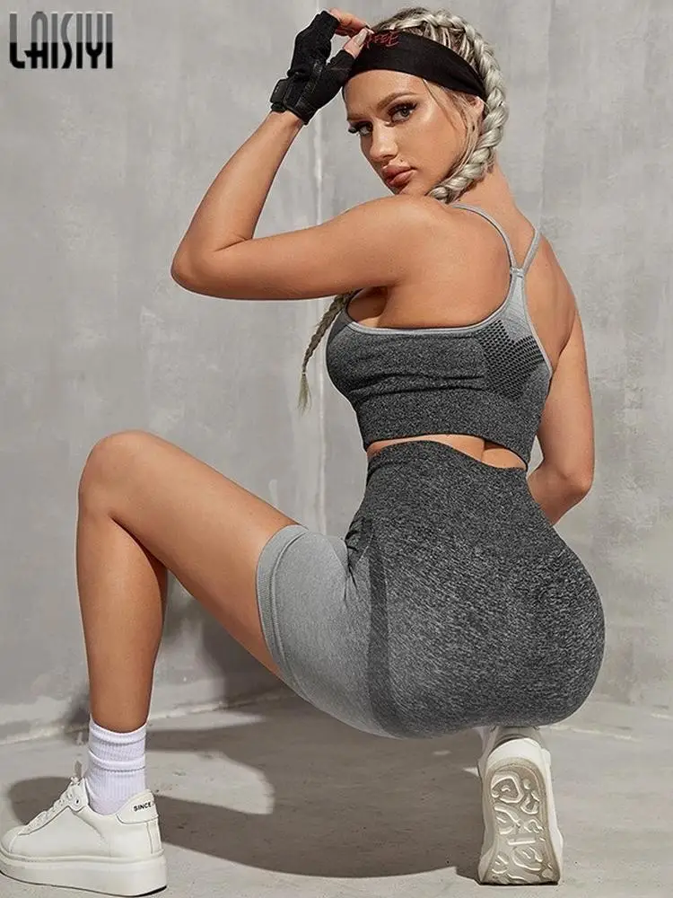 

2 Piece Women's Suits Seamless Sets Workout Pants Crop Top High Waist Legging Bra Sweatsuits Outfits Sports Casual Tracksuits