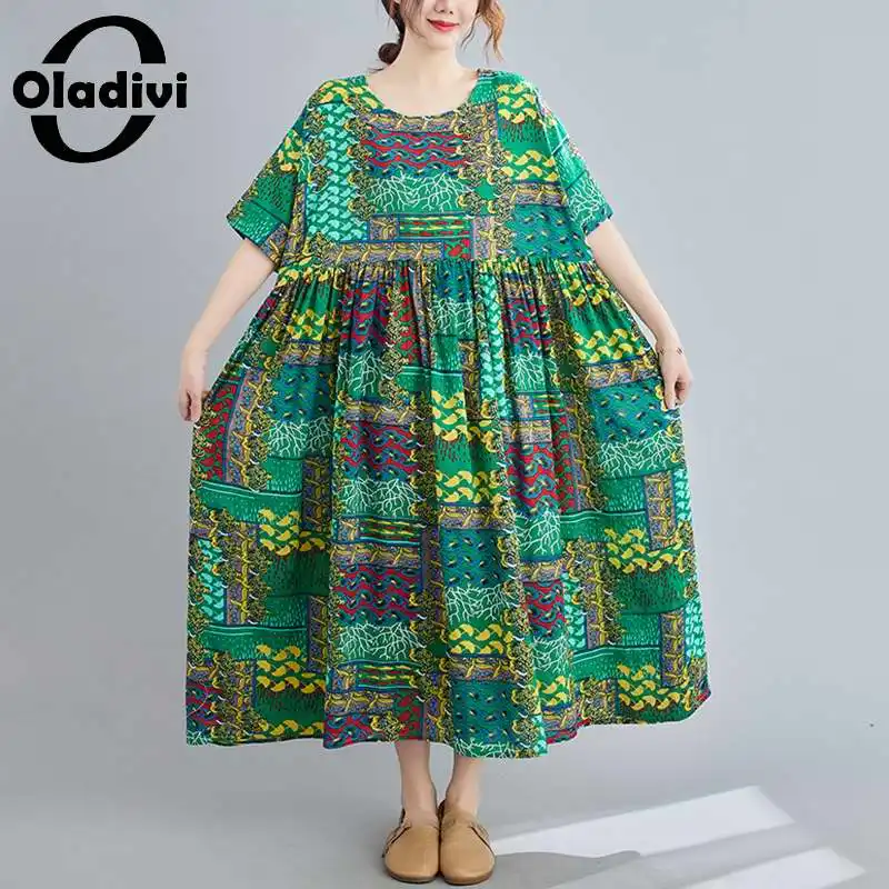 

Oladivi Oversized Women Clothing Summer Beach Wear Maxi Long Boho Dress Fashion Print Casual Bohemian Dress Tunics Vestidos Robe