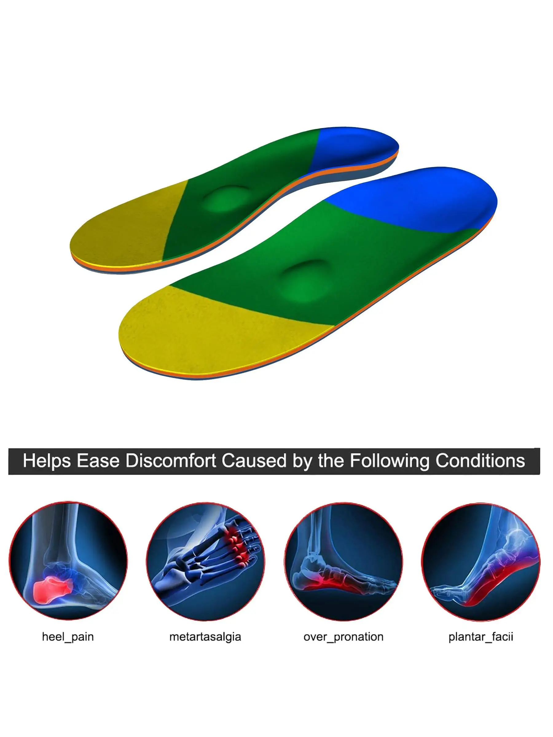 Multicolor Flat foot high arch support orthopedic insole New men's and women's sports running insole plantar fasciitis foot pad