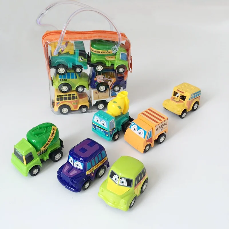 

Автомобиль игрушечный детский, 6 шт./лот, гоночный автомобиль, мини-автомобиль, мультяшный Тяговый автобус, грузовик, детские игрушки для мал...