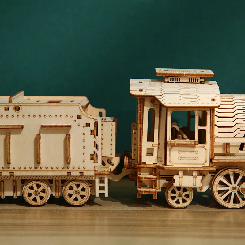 High-quality Wooden Train Puzzle 3D Jigsaw Toys Model Handmade Box Wood for Adults |