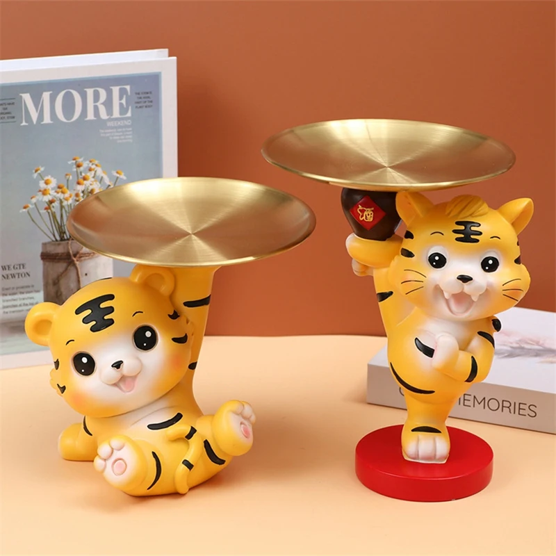 

Kungfu Tiger Decoration Figurines Storage Tray Home Decoration Sculpture Living Room Ornaments Key Snacks Plate Gift