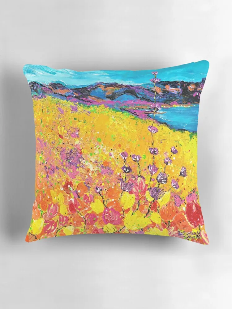 Калифорнийские горы-Озеро Эльсинор цветочные поля. Декоративная подушка в