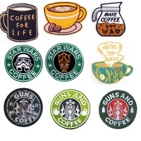 morale double gun beauty and coffee english 3d embroidered armband patches for colthing backpack sticker sewing hookloop