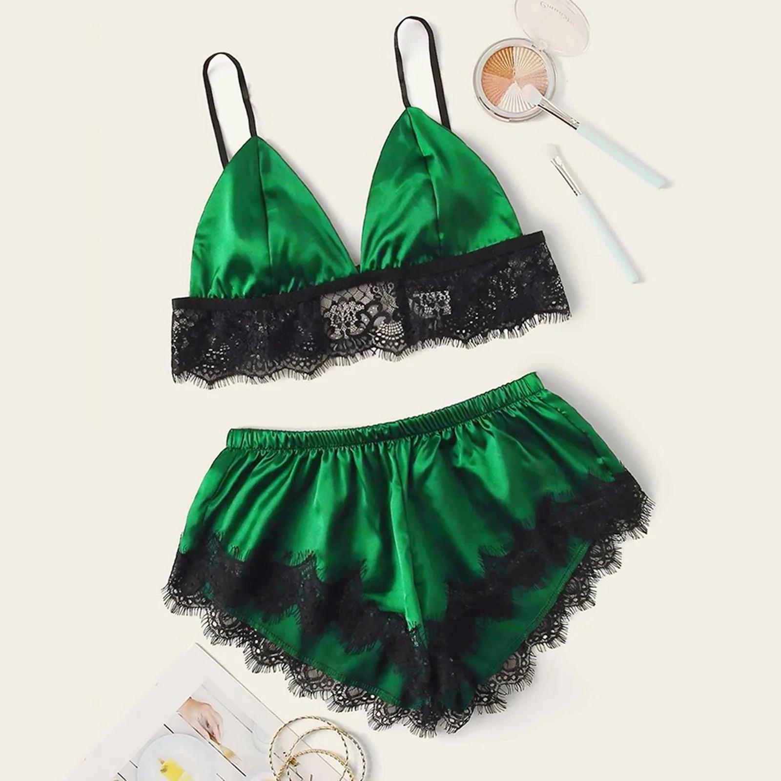 

2 Pieces Pajama Set Women Sleeveless Sleepwear Silk Sleep Cami Shorts Set Satin Pijama Mujer Sexy V-neck Pyjama Pour Femme