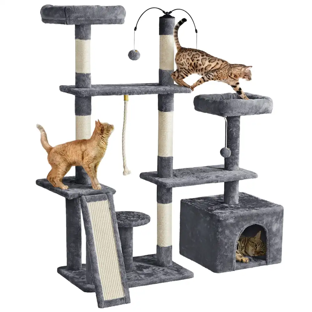 

SMILE MART Multilevel Plush Cat Tree Activity Tower Play Center with Sisal Scratching Posts, Dark Gray