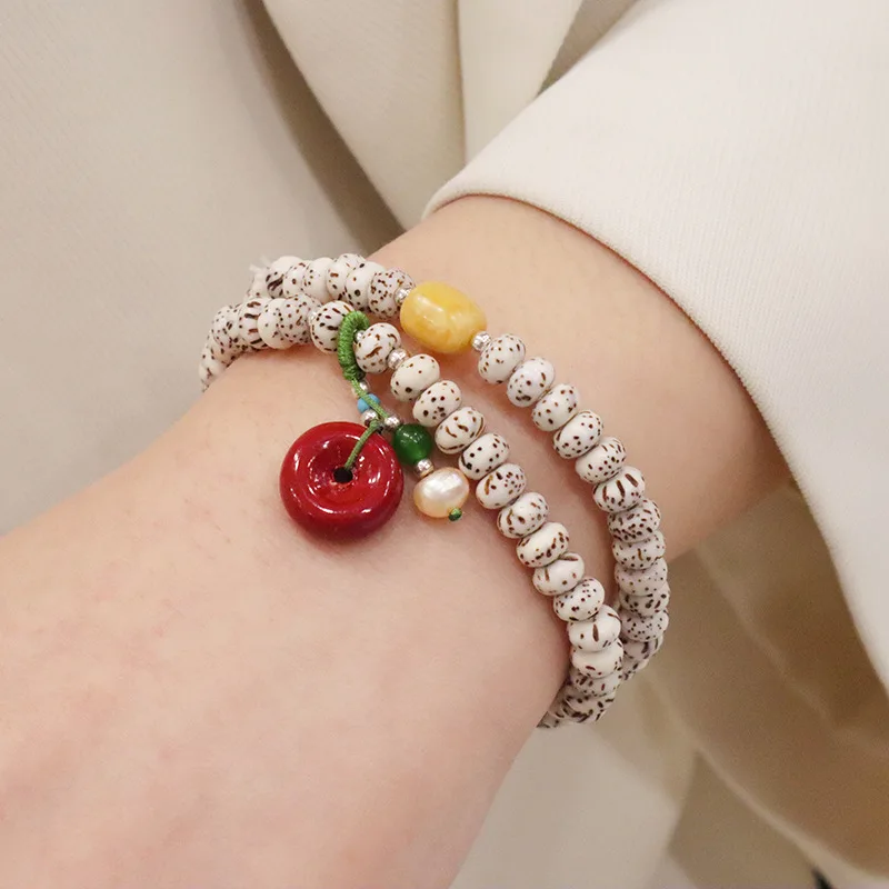 

Натуральный двойной браслет bodhi sense of double circle hand string design, нишевый браслет с подвеской с застежкой cinnabar для мужчин и женщин