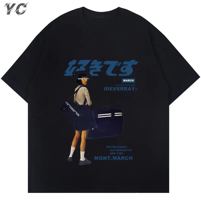 

Camiseta Harajuku de Hip-Hop para hombre y niña, camisa con estampado japonés de Kanji, camiseta de manga corta de algodón de gr