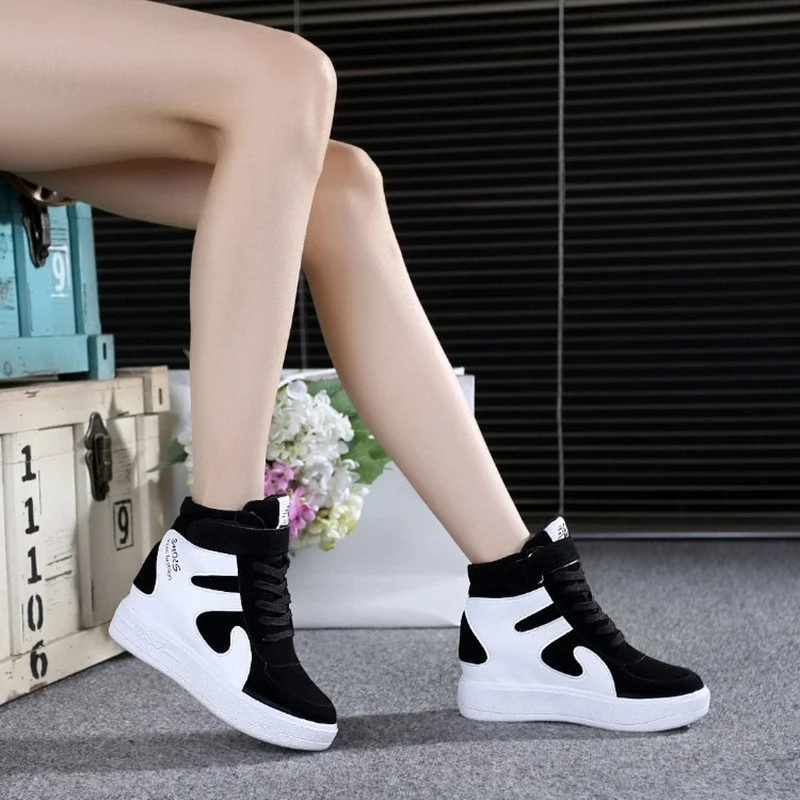 

Red Sneakers Women 2023 New High Top Platform Casual Wedges Autumn Winter Female Black Internal Increase Vulcanize Shoes Lace-up