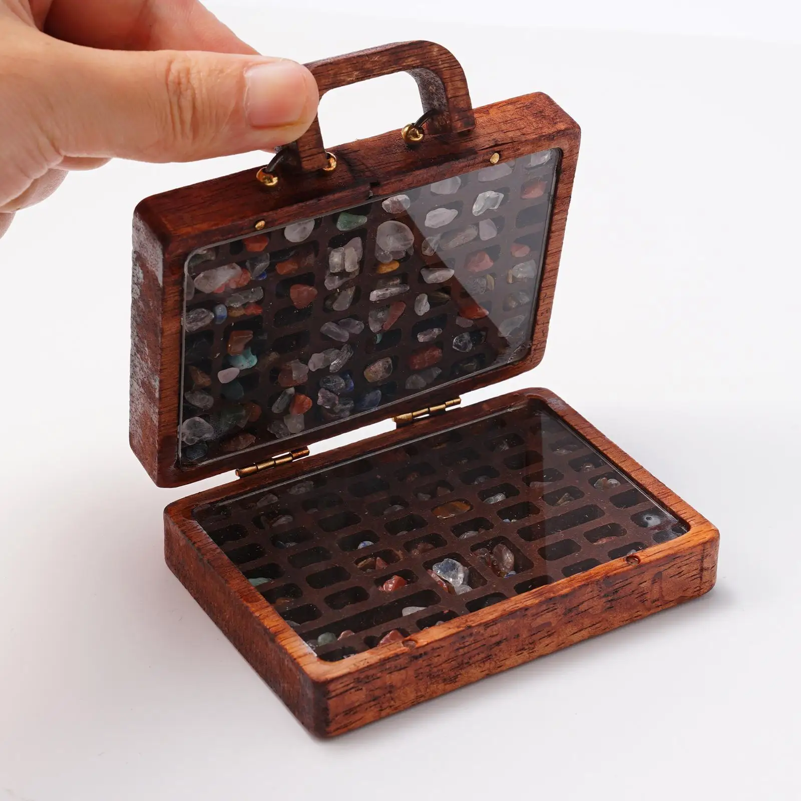 

Collection Of Stone And Wooden Crafts In Suitcase Treasure Crystals Healing Chakra Chest Collection Love N4w8