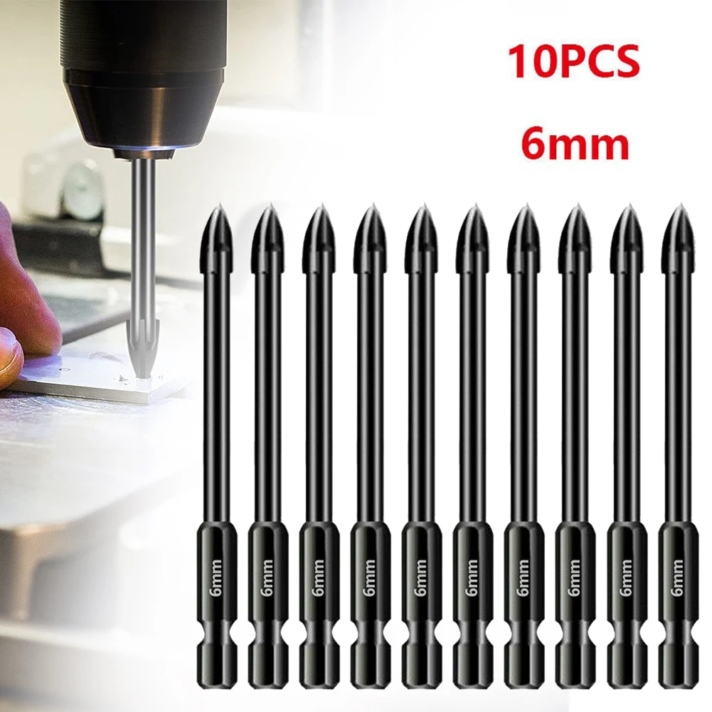 

10pcs Drill Bit 6mm Tile Porcelain Drill Bit Marble Ceramic Glass Brick Shank Hex Spear Head Anti-rust Professional Hand Tool