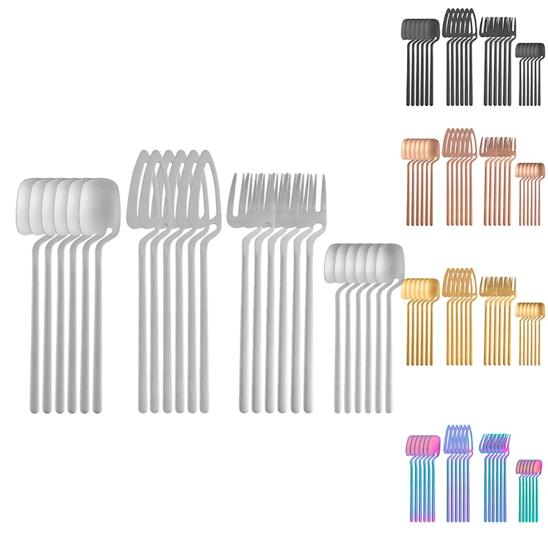 

24 Pcs Stainless Steel Spoon Knife Fork Spoon Set Coffee Creative Hanging Cup Spoon Dessert Knife And Fork