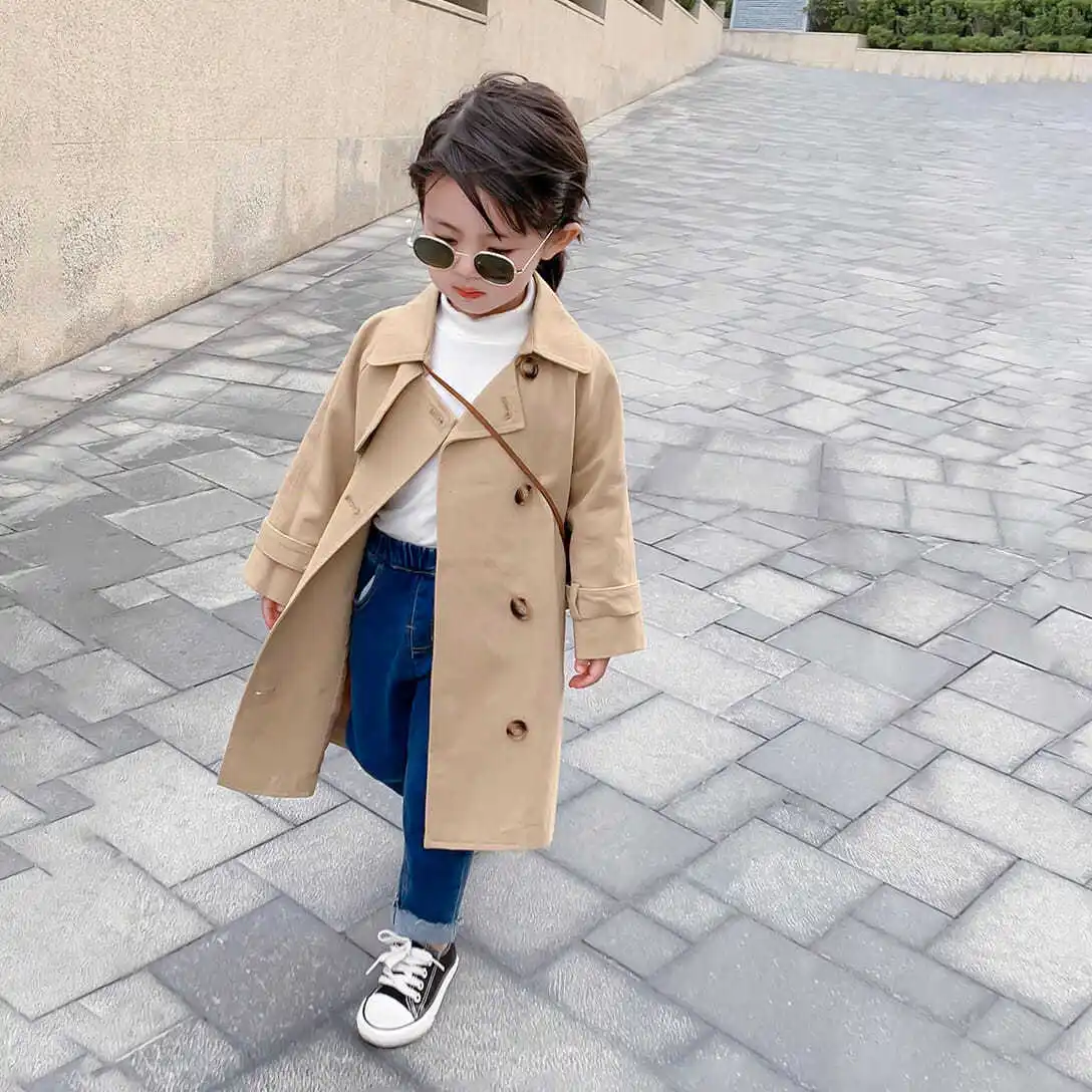 

Girl Long Kids England Boutique New Coats Outerwear Baby Children Fashion Windbreaker Clothing Trench Style Autumn Toddler 2023