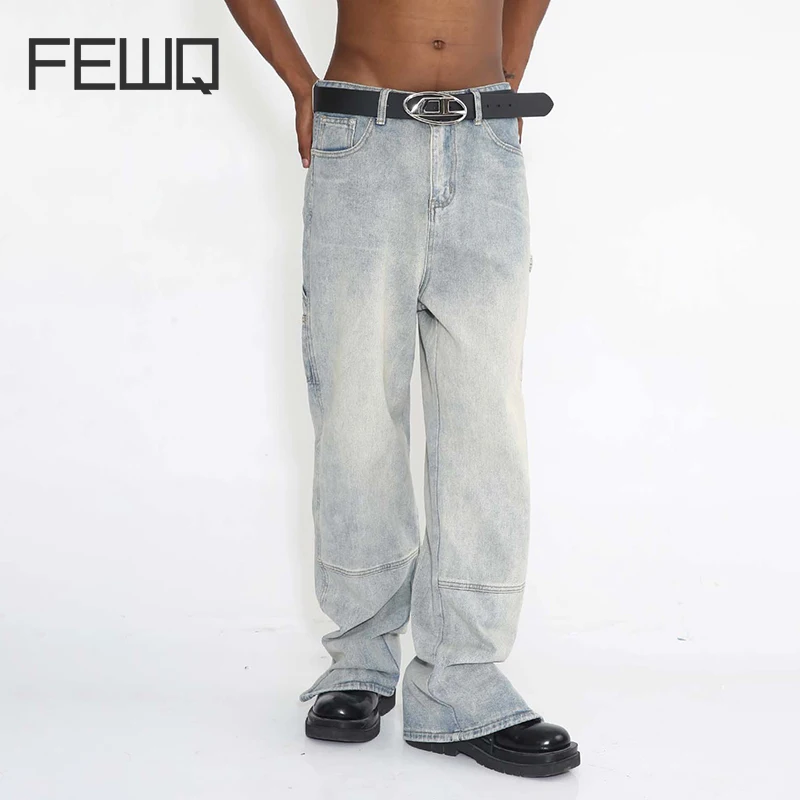 

FEWQ New Casual Korean Version Straight Tube Men Niche Design Fashion Retro Loose Washable Tide High Streeet Denim Pants 24X1215