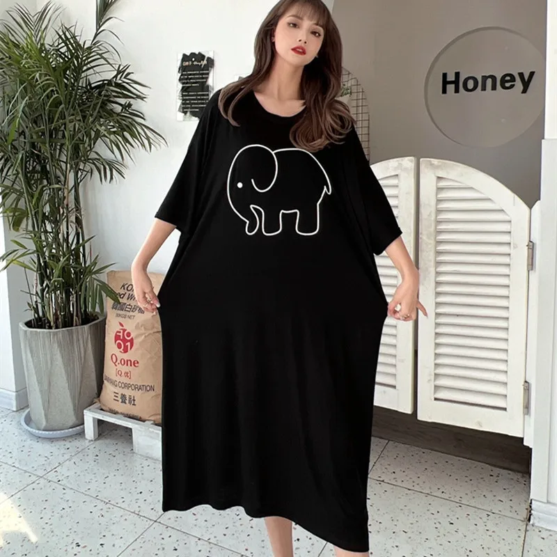 Cute Cartoon Nightwear Dress Women Nightshirt New Loose Plus Fat Modal Nightgowns Female Summer Nightdress