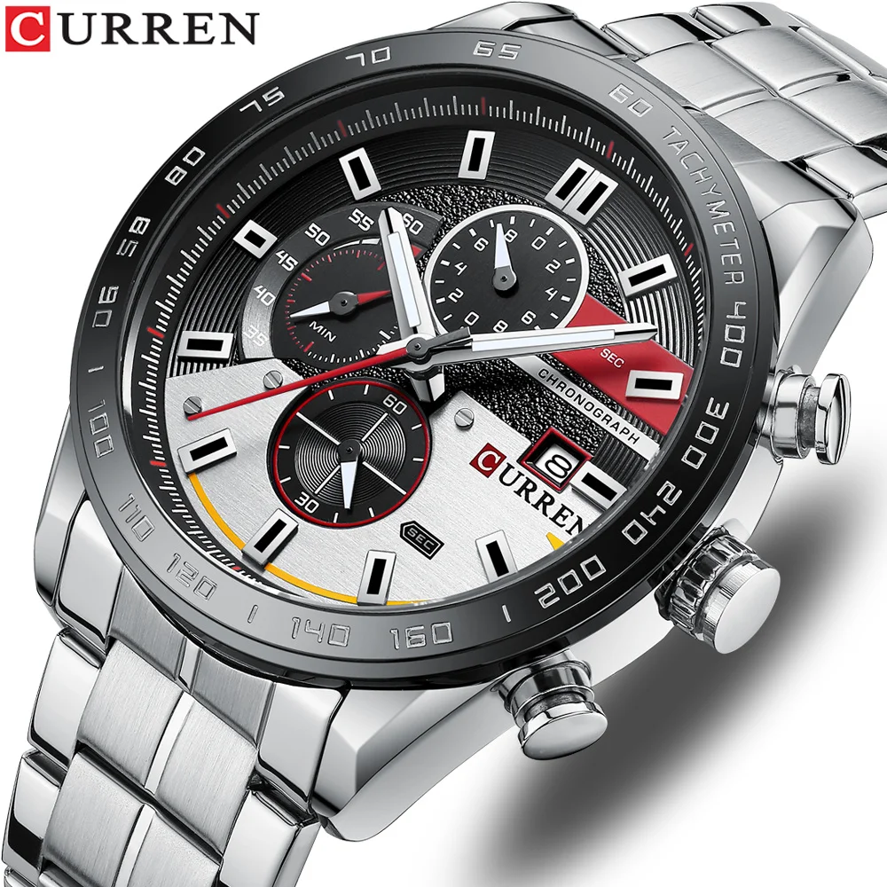 

Часы CURREN Мужские кварцевые, модные наручные, с браслетом из нержавеющей стали, с хронографом, 2022