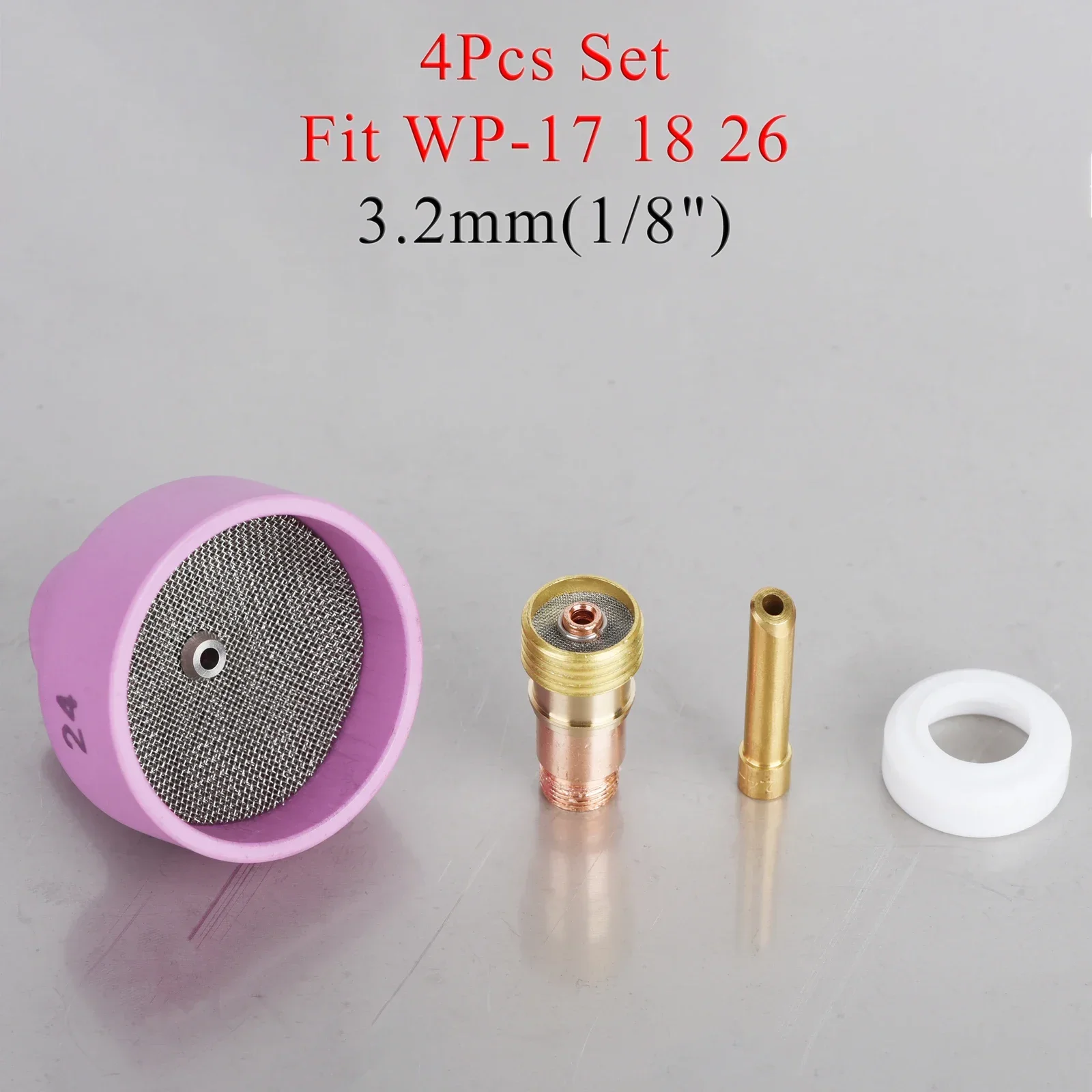 4 комплекта сварки TIG # 24 очень больших алюминиевых керамических насадок, комплект чашек из глинозема, горелки WP17 18, 26, короткие цанги, наборы газовых линз