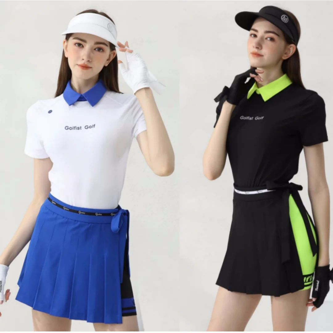 

Женский комплект для гольфа с коротким рукавом и юбкой, Женская плиссированная футболка с юбкой и спортивная одежда для гольфа, в Корейском стиле, для лета