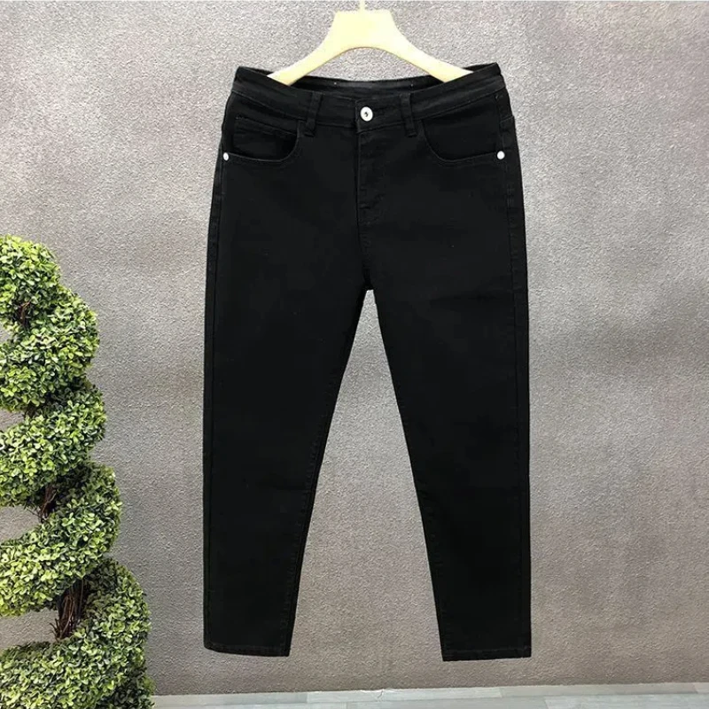 Джинсы мужские однотонные на молнии модные брендовые прямые эластичные