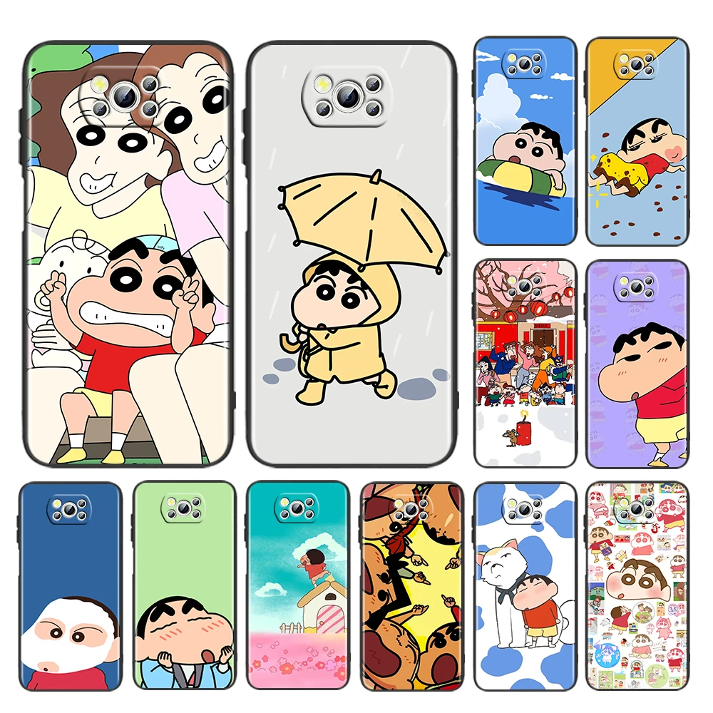 

Cartoon Shinchan Crayon For Xiaomi Poco M4 X3 F3 GT NFC M3 C3 M2 F2 F1 X2 Pro Mi Mix3 Silicone Black Phone Case Cover Capa Coque