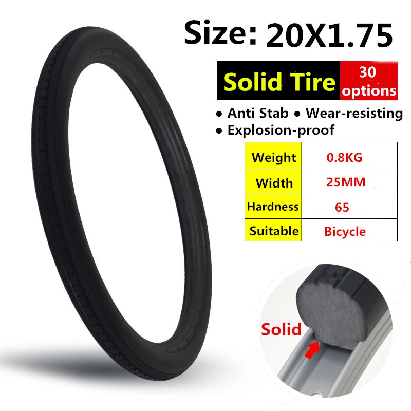 

20*1.75 Bicycle Solid Tires 20 Inch 20x1.75 Tires Anti-slip Black Tires Bike Tires Riding BMX Bike Kids' Bike Tire