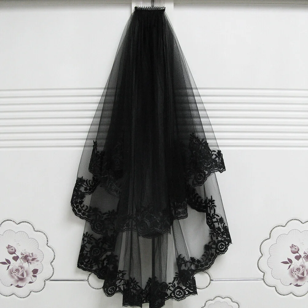 

Black Veil Bride Wedding Mesh Wedding Dresses For Bride Short Length Photography Props Hair Accessories Dress for Costume Party