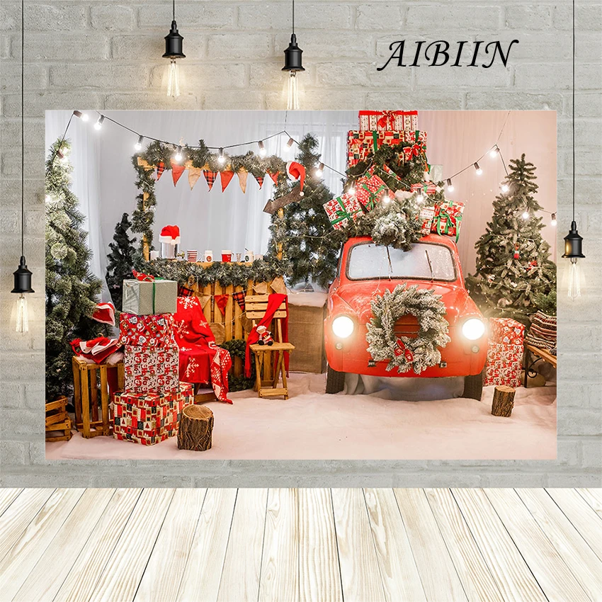 AIBIIN Happy Christmas Tree Зимний фон Красные подарки Автомобильные фонари Украшение стула
