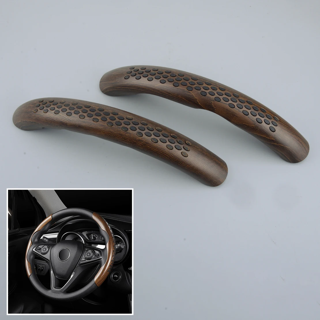 

Non-Slip 1 Pair Wood Grain Texture Universal Car Front 38cm 15" Steering Wheel Booster Cover Trim
