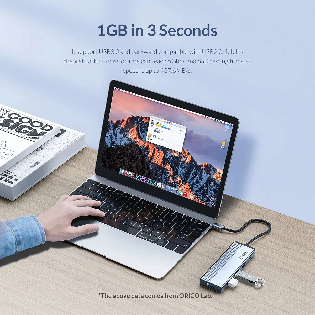 Многопортовый адаптер ORICO 5 в 1 USB C Hub Type C с HDMI, RJ45 Ethernet, USB3.0, зарядной док-станцией PD 100 Вт и разветвителем для MacBook Pro и ноутбуков (art.: 3920dc25f8501) - 3920dc25f8501