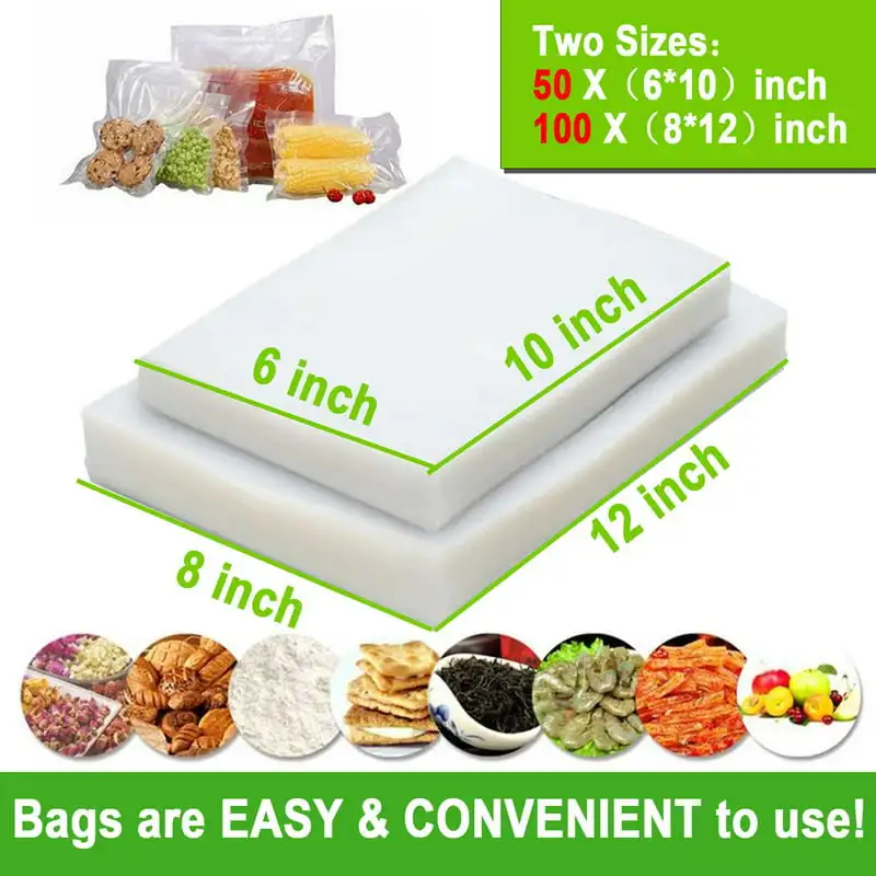 

Sealer Bags, Food Vac Bags for Storage, Vacuum Sealer Bags, Heavy Duty, Vac Seal storage ,Meal Prep or Sous Vide 100 Quart 8" x